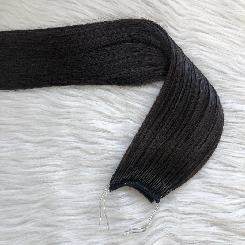 Natural looking double drawn korea pre-bonded cotton thread human hair extension HJ061